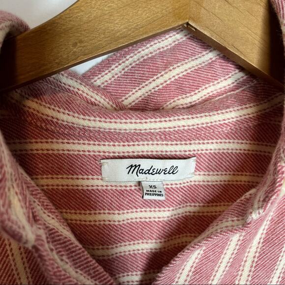 Madewell Craig Pink Stripe Ex Boyfriend Button Down Flannel Size XS - Picture 4 of 8